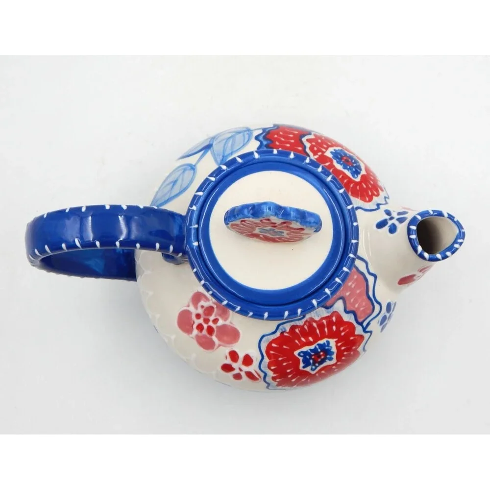 Blue Sky Ceramics Cambria Poppy Teapot Heather Goldminc 2012 Red White Blue